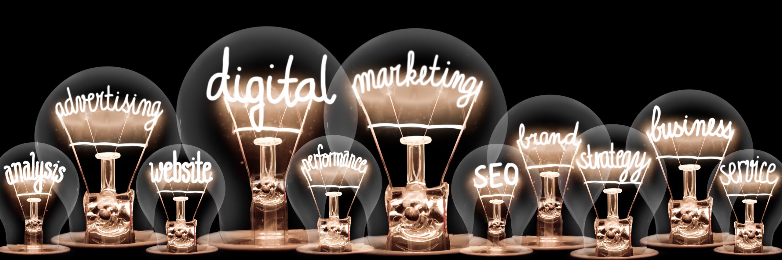 Lightbulbs with Digital Marketing Services as filaments